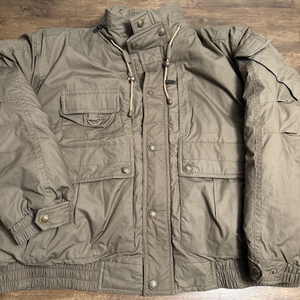 Vintage Stratojac Down Jacket Mens XL Tan Brown Puffer Heavy Coat Pockets Winter